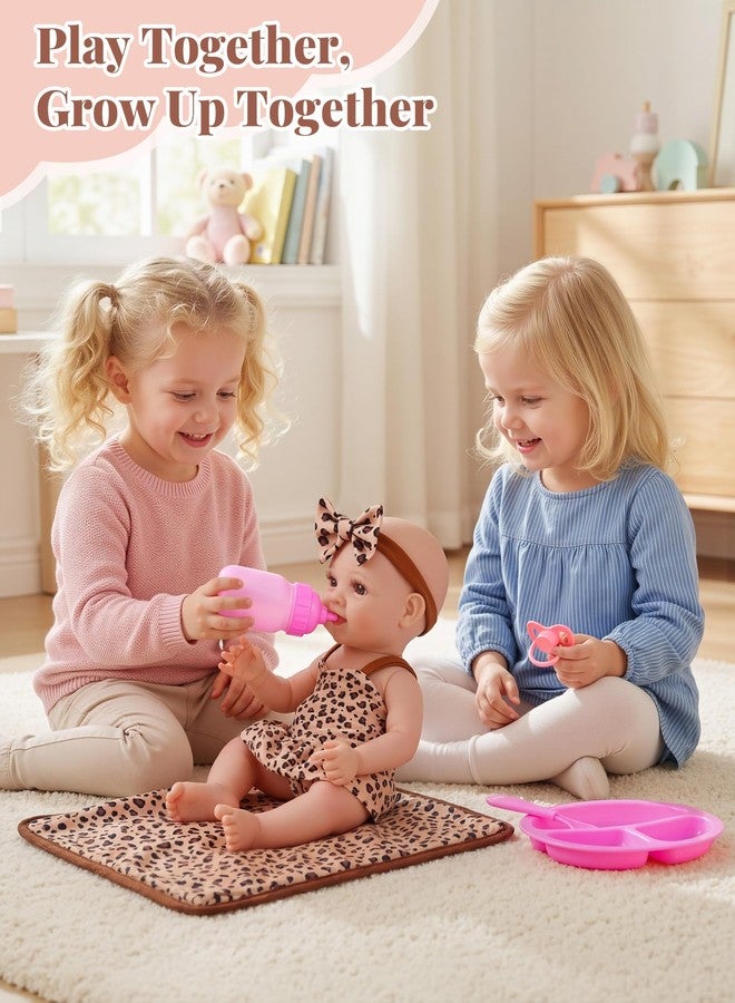 BABESIDE 13Pcs Baby Doll Clothes and Accessories for 10-12 inch Dolls, Baby Doll Feeding and Care Set with Carry Bag, Bottles, Tableware, Baby Doll Outfit for Newborn Doll Girl (Leopard Pattern) - Image 4